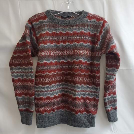 Novica Mens 100% Alpaca Pull Over Sweater Size S Round Neck image number 1