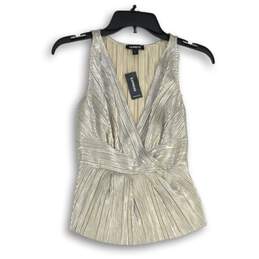 NWT Womens Silver Pleated Sleeveless Surplice Neck Pullover Blouse Top Size XS