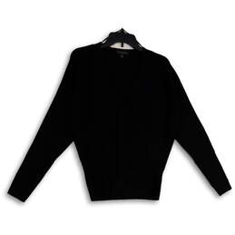 Womens Black Knitted V-Neck Long Sleeve Pullover Sweater Size Medium
