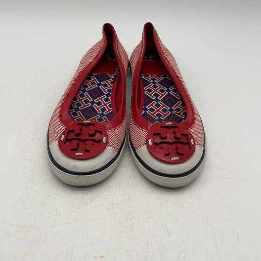 Tory Burch Womens Red White Leather Round Toe Slip On Ballet Flats image number 1