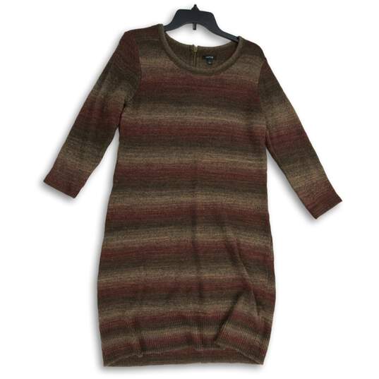 Womens Brown Round Neck Long Sleeve Back Zip Shift Dress Size Large image number 1