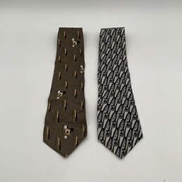 NWT Lot Of 2 Mens Mickey Mouse Print Brown Gray Adjustable Pointed Necktie