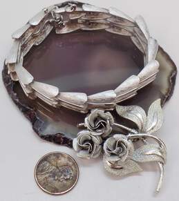 Vintage Coro Textured Bracelet & Rose Silver Tone Brooch 41.4g alternative image