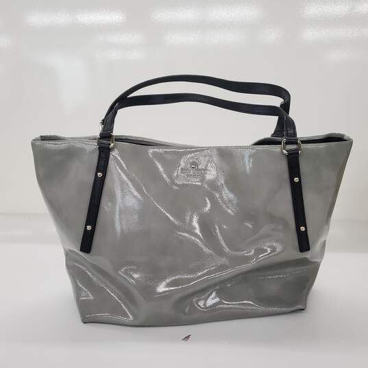 Kate Spade Shiny Gray Patent Leather Tote Shoulder Bag image number 1