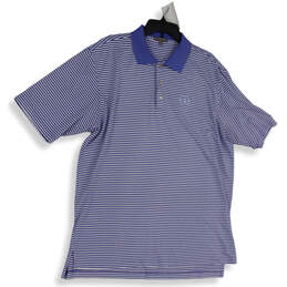 Mens Blue White Striped Short Sleeve Spread Collar Polo Shirt Size XL
