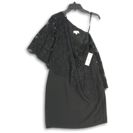 NWT Nanette Lepore Womens Black Lace Draped One Shoulder Sheath Dress Size 10 image number 1
