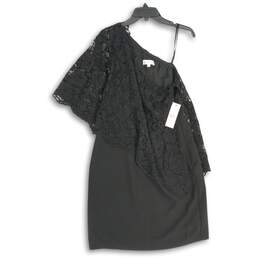 NWT Nanette Lepore Womens Black Lace Draped One Shoulder Sheath Dress Size 10