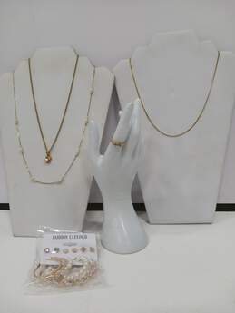 Bundle of Gold and Pearl-Tone Costume Jewelry