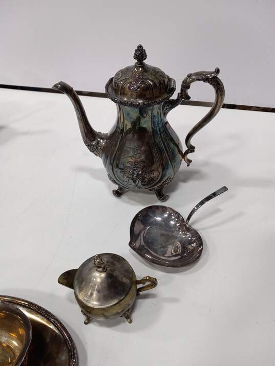 9pc Bundle of Assorted Silver Plated Serving Teapots Sugar Bowl Creamer Trays image number 6