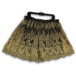 Womens Brown Lace Floral Pleated Elastic Waist Short A-Line Skirt Size L alternative image