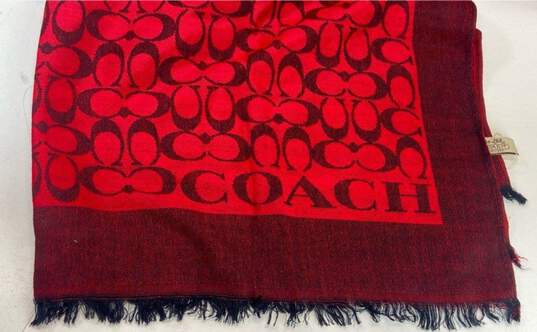 COACH Signature Red Black Cashmere Silk Long Wrap Scarf image number 6