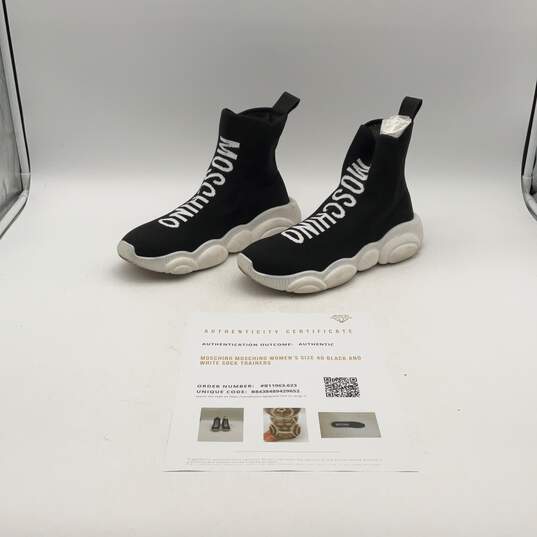 Moschino Womens Black White Pull-On Sock Trainers Sneaker Shoes Sz EU 40 w/ COA image number 1