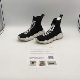 Moschino Womens Black White Pull-On Sock Trainers Sneaker Shoes Sz EU 40 w/ COA