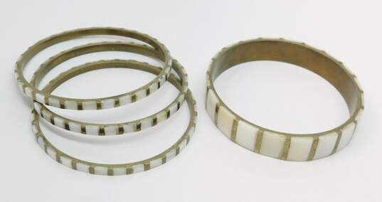 Set of 4 - VNTG Brass & MOP Inlay Bracelets image number 5