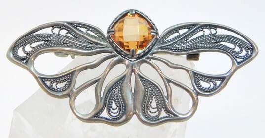 Vintage Silpada Sterling Silver Filigree Cubic Zirconia Butterfly Brooch 8.9g image number 2