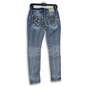 Womens Blue Denim Embroidered Medium Wash 5-Pocket Design Skinny Jeans Size 26 image number 2
