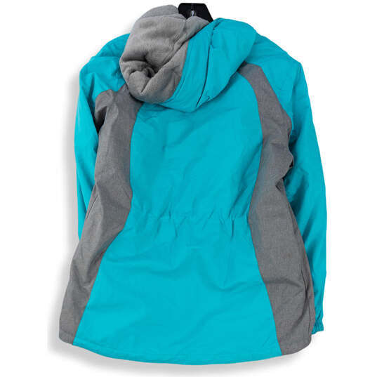 Girls Gray Blue Long Sleeve Full-Zip Pockets Hooded Winter Ski Jacket Size Large image number 2