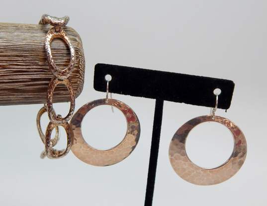 Sezgin & Artisan 925 Hammered Open Tapered Circle Drop Earrings & Textured Ovals Linked Toggle Bracelet 33g image number 1