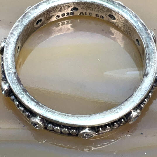 Designer Pandora S925 ALE 60 Sterling Silver Engraved Rhinestone Band Ring image number 2