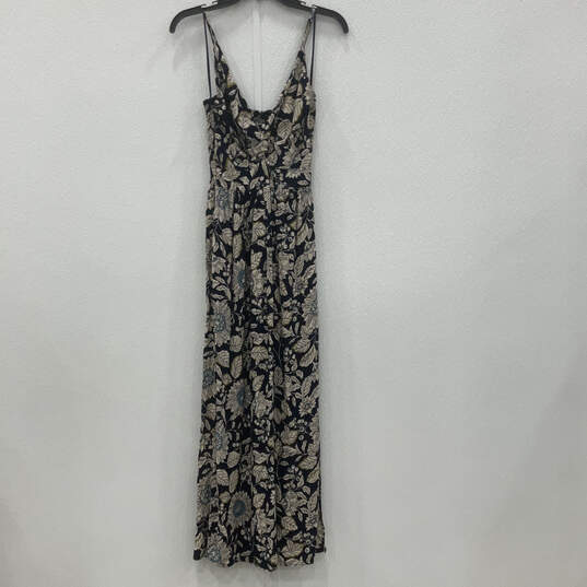 NWT Womens Beige Blue Floral V Neck Spaghetti Strap Maxi Dress Size S image number 1