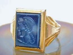 Vintage 10K Gold Carved Warrior Intaglio Onyx Rectangle Statement Ring 6.7g alternative image