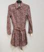 NWT Womens Brown Beige Cotton Long Sleeve Belted Button-Up Shirt Dress Sz 4 image number 1