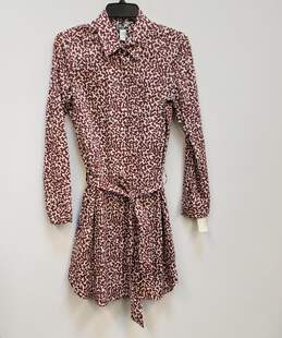 NWT Womens Brown Beige Cotton Long Sleeve Belted Button-Up Shirt Dress Sz 4