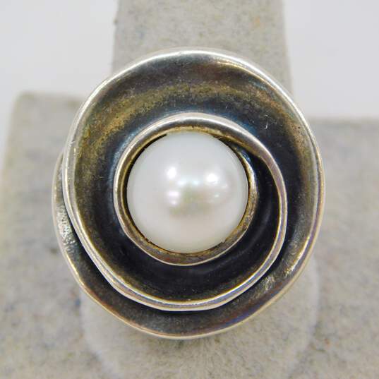 Silpada Israel Sterling Silver White Pearl Lily Ring 12.4g image number 2