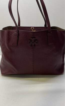 Tory Burch Leather McGraw Shoulder Tote Burgundy