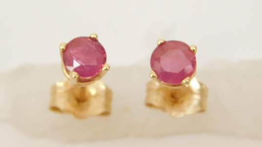 14K Yellow Gold Ruby & White Pearl Post Earrings Variety 2.0g image number 3
