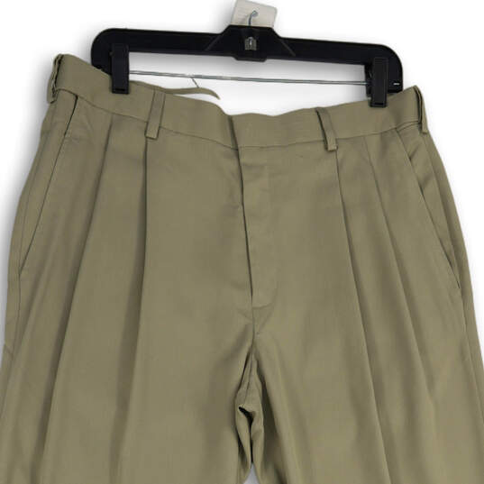 NWT Mens Tan Pleated Slash Pocket Smart Fiber Dress Pants Size 34W 30L image number 3