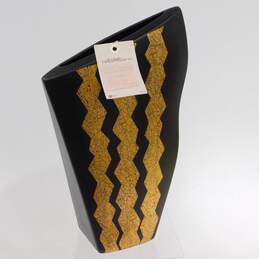 John Bergen Studio Ceramic Pottery Black & Gold Vase Hand Painted Signed W/ Tag