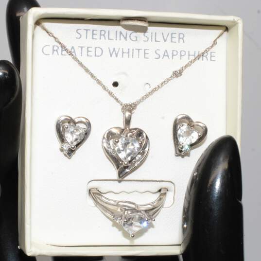 Sterling Silver White Sapphire Jewelry Set w/Box - 5.74g image number 1