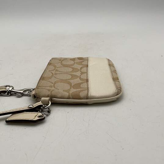 Coach Womens Tan Signature Print Bag Charm Zipper Wristlet Wallet image number 4