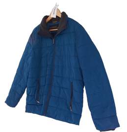 Mens Blue Collared Long Sleeve Zipper Pocket Water Resistant Puffer Jacket Sz L alternative image