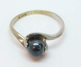 Vintage 10K White Gold Hematite Ball Bead Ring 2.0g