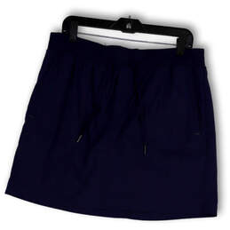 Womens Blue Elastic Waist Pleated Pockets Drawstring A-Line Skort Size L
