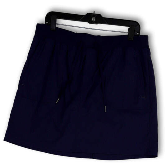 Womens Blue Elastic Waist Pleated Pockets Drawstring A-Line Skort Size L image number 1
