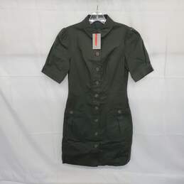 Oasis Dark Green Full Button Up Short Sleeved Dress WM Size 8 NWT