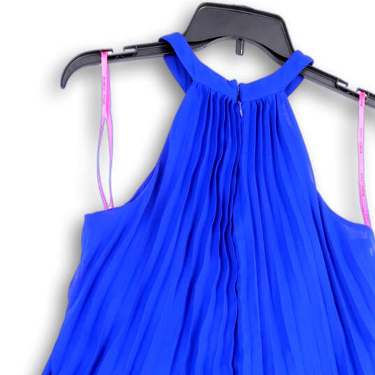 Womens Blue Sleeveless Halter Neck Pleated Back Zip Shift Dress Size 4 image number 4