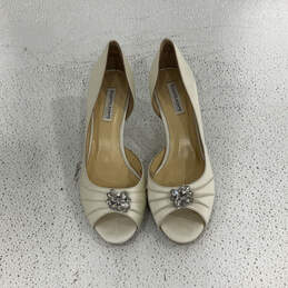 Womens Celine Ivory Peep Toe Slip-On Stiletto D'Orsay Wedding Heels Sz 7.5