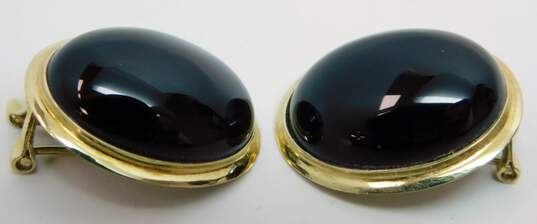 14K Gold Onyx Cabochon Oval Omega Clip On Earrings 5.6g image number 4