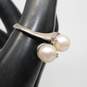 10K White Gold White Sapphire Accent Pearl Ring Size 7 - 4.3g image number 3
