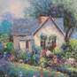 Artist H. Gailey Signed Oil Painting Floral Cottage & Stone Bridge Framed Art image number 3