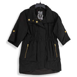 Womens Black Long Sleeve 3/4 Zip Elastic Waistband Full-Zip Jacket Size M