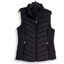 NWT Womens Black Mock Neck Sleeveless Full-Zip Puffer Vest Size Large