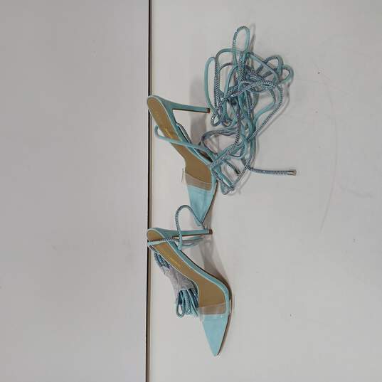 Fashion Nova Starlit Women's Blue Rhinestone Wrap Up Heels Size 8 image number 2