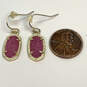 Designer Kendra Scott Gold-Tone Pink Drusy Stone Fish Hook Drop Earrings image number 3