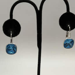 Designer Joan Rivers Silver-Tone Blue Crystal Stone Square Drop Earrings