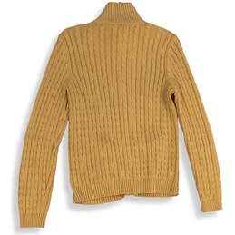Womens Beige Cable-Knit Mock Neck Long Sleeve Full-Zip Sweater Size L alternative image